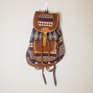 Mallky Modern Bohemian  Wool and Leather Peru Pattern southwestern Bag Backpack